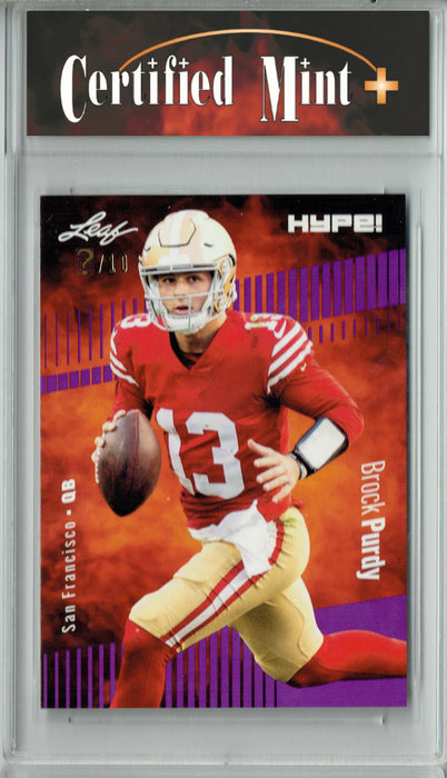 Certified Mint+ Brock Purdy 2023 Leaf HYPE! #105 Purple SP, Just 10 Made Rare Trading Card