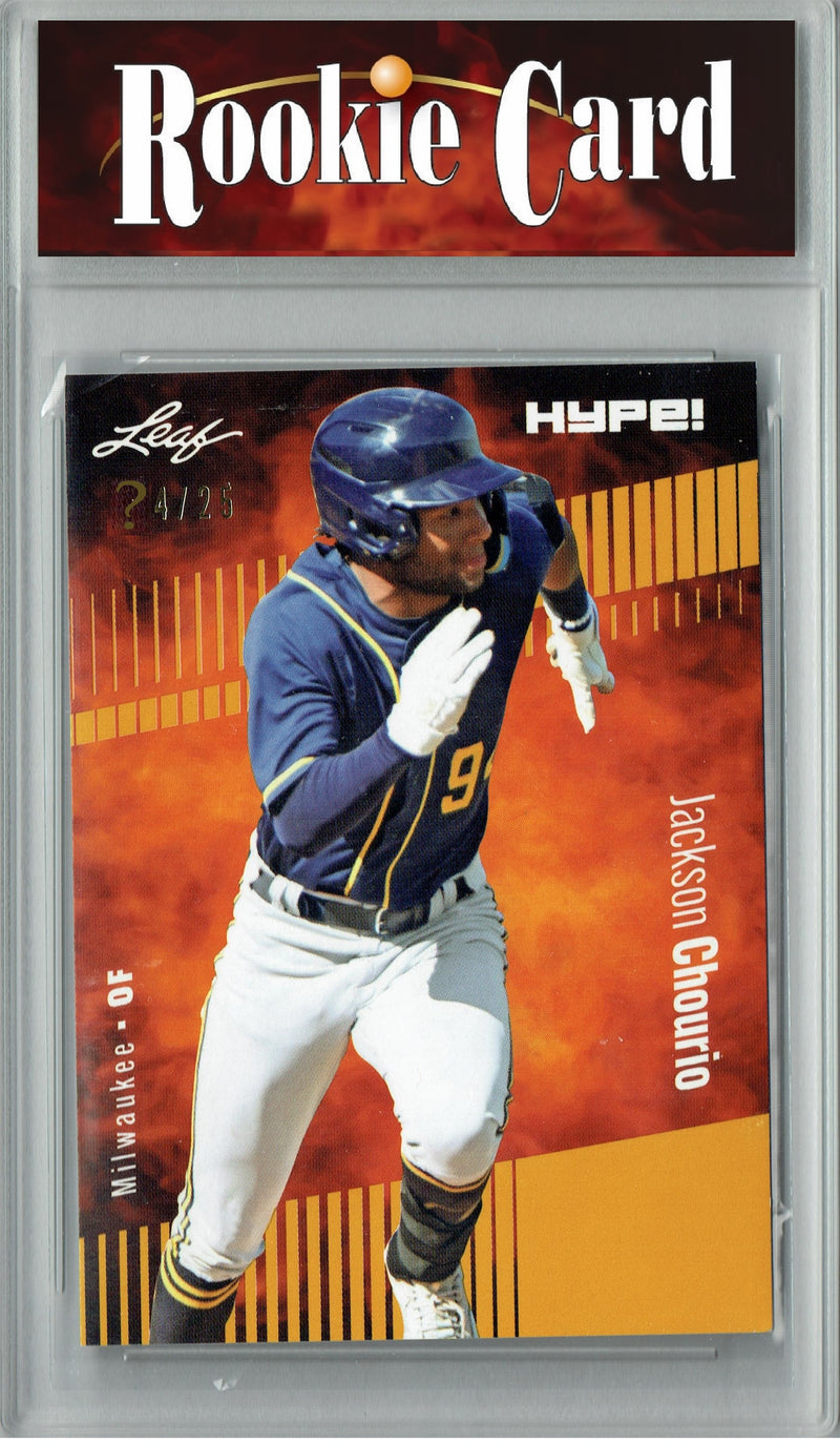 Certified Mint+ Jackson Chourio 2023 Leaf HYPE #123a Gold SP, Just 25 Made Rookie Card Milwaukee Brewers