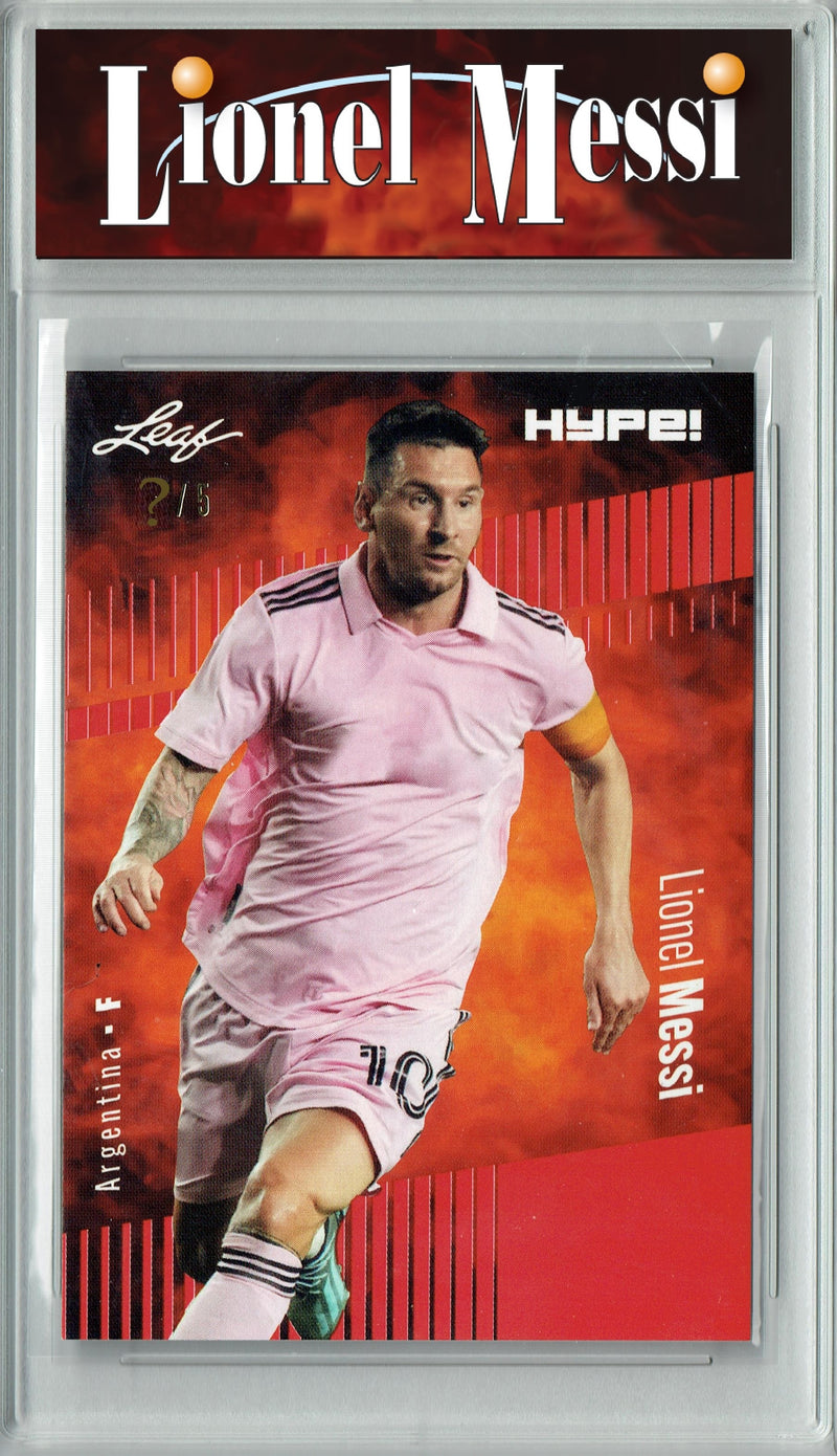 Certified Mint+ Lionel Messi 2023 Leaf HYPE #130a Red SP, Just 5 Made Rare Trading Card Inter Miami