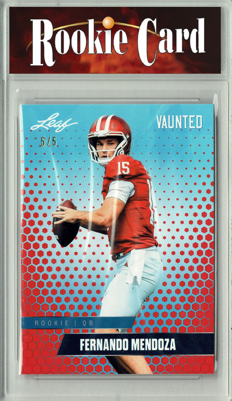 Fernando Mendoza Rookie Card Indiana / Las Vegas Football Trading Card 2025 Leaf Vaunted #V-07 Red SP 5 Made  Certified Mint+