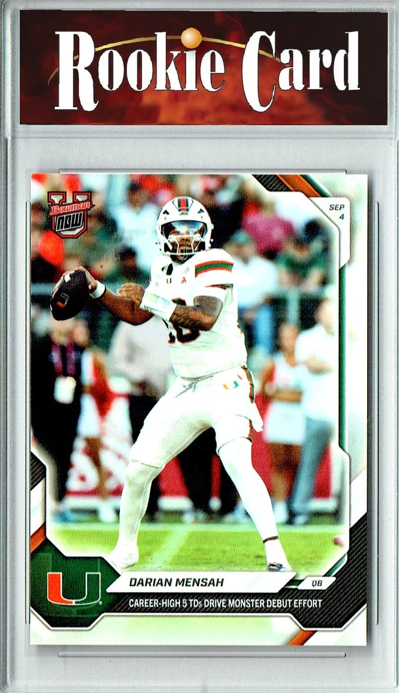 Darian Mensah Rookie Card 2026 Bowman University Now #1 5 TD Monster Debut, Certified Mint+ Condition, Miami Hurricanes