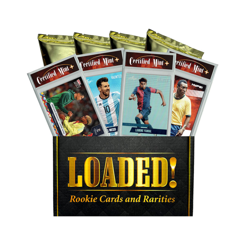 LOADED! Lock Soccer Collector's Box: 4 Certified Mint+ Rookie Cards - Lionel Messi, Cristiano Ronaldo, Lamine Yamal, Pele
