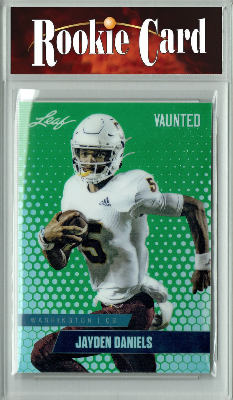 Jayden Daniels Rookie Card Washington Football Trading Card 2024 Leaf Vaunted Metal #VM-07 Green 5 Made  Certified Mint+