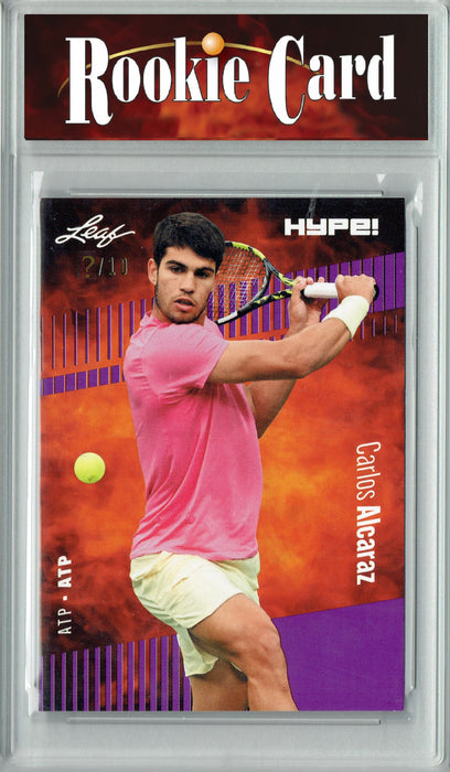 Certified Mint+ Carlos Alcaraz 2023 Leaf HYPE! #108A Purple SP, Just 10 Made Rare Trading Card