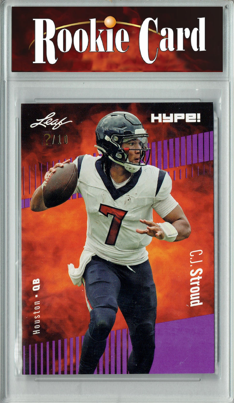 C.J. Stroud Rookie Card Houston Football Trading Card 2023 Leaf HYPE! #106A Purple SP Just 10 Made  Certified Mint+
