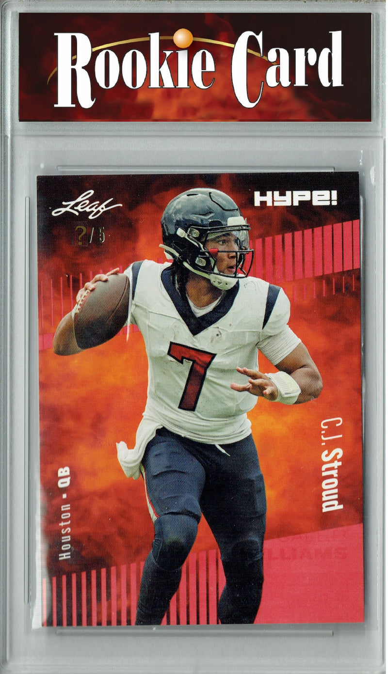 C.J. Stroud Rookie Card Houston Football Trading Card 2023 Leaf HYPE! #106A Red SP Just 5 Made  Certified Mint+