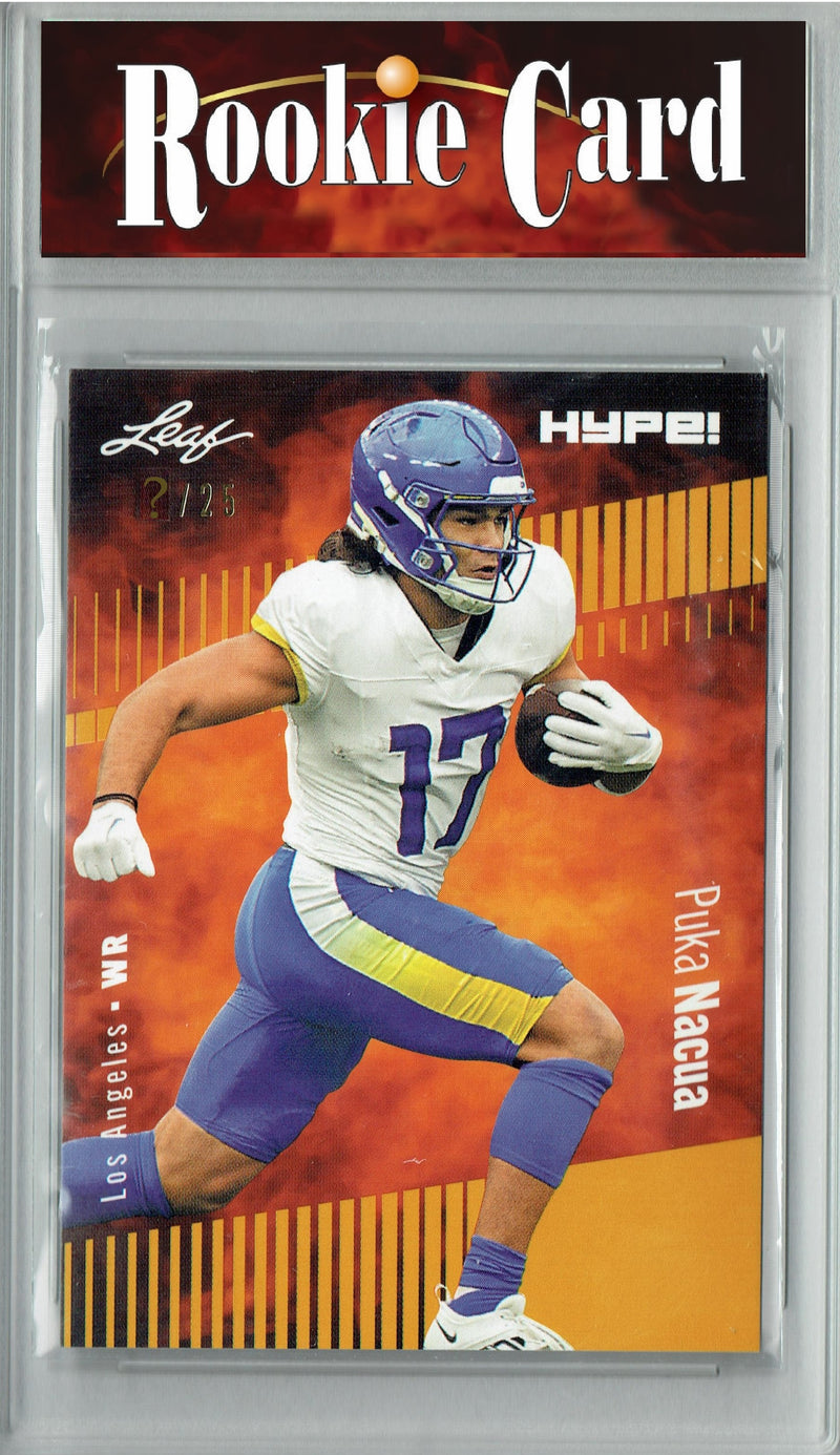 Puka Nacua Rookie Card Los Angeles Football Trading Card 2023 Leaf HYPE! #132A Gold SP Just 25 Made  Certified Mint+