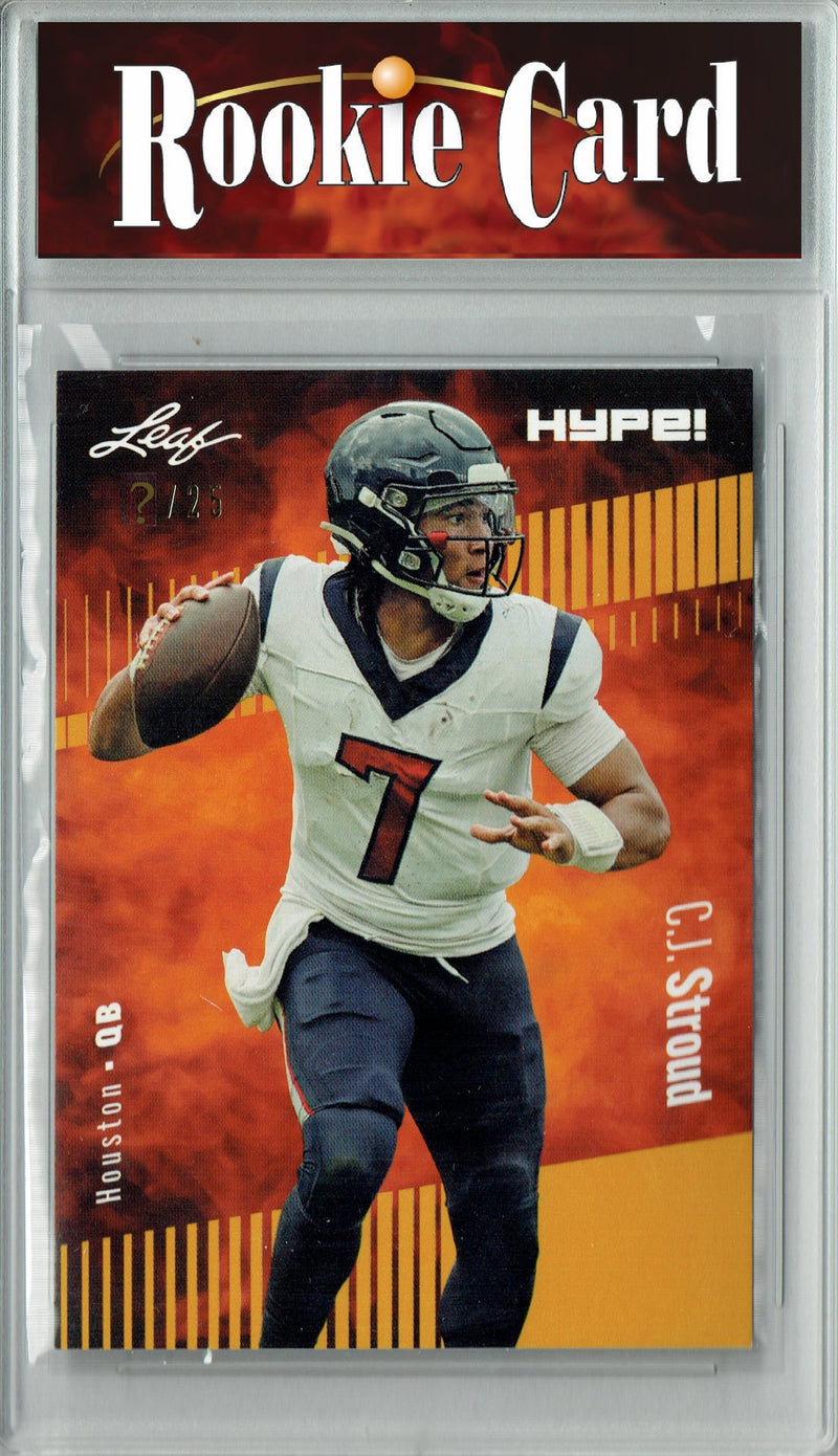 C.J. Stroud Rookie Card Houston Football Trading Card 2023 Leaf HYPE! #106A Gold SP Just 25 Made  Certified Mint+