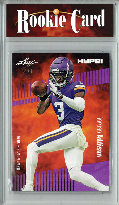 Certified Mint+ Jordan Addison 2023 Leaf HYPE! #127 Purple SP, Just 10 Made Rookie Card