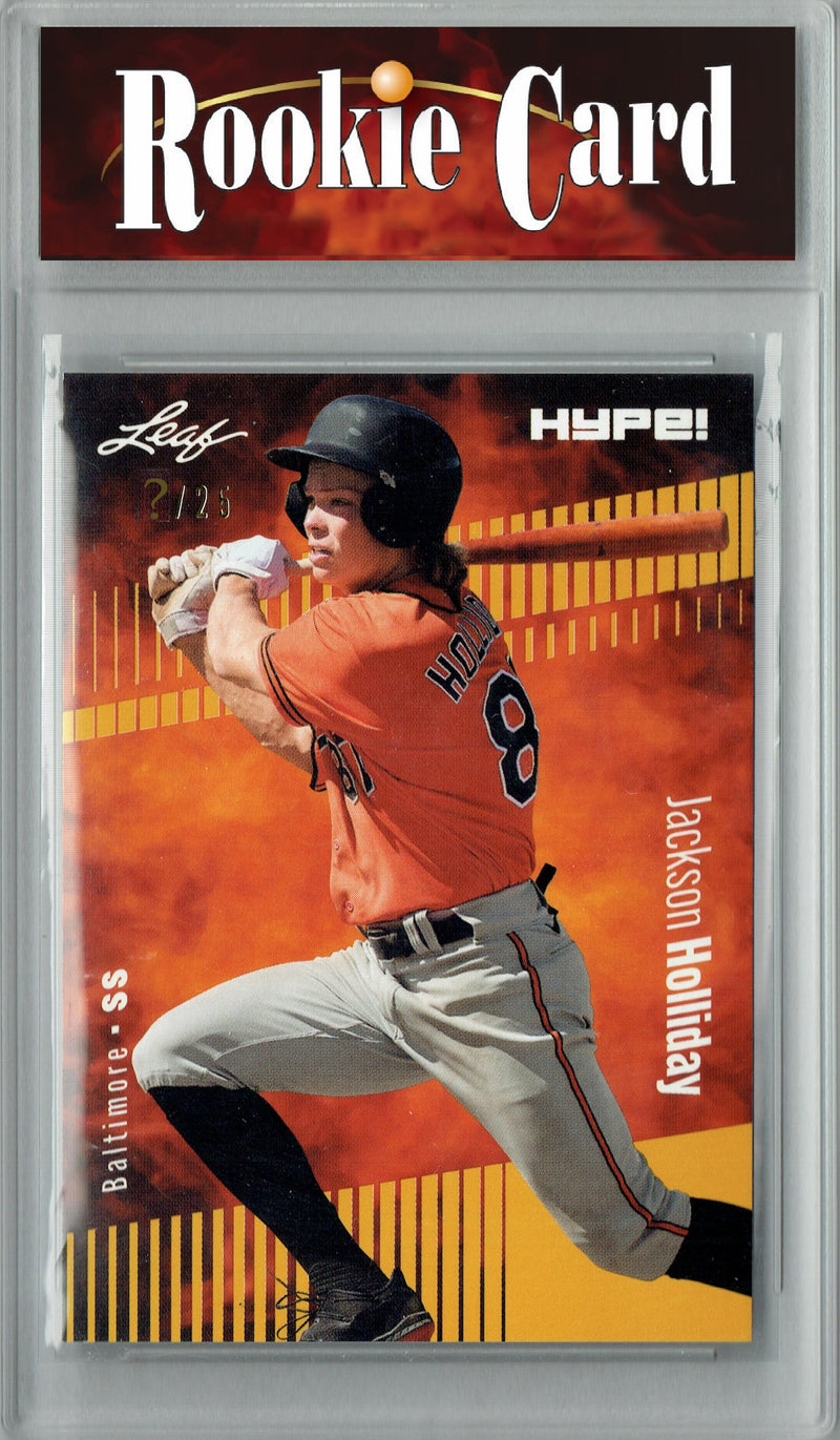 Certified Mint+ Jackson Holliday 2023 Leaf HYPE #124 Gold SP, Just 25 Made Rookie Card Baltimore Orioles