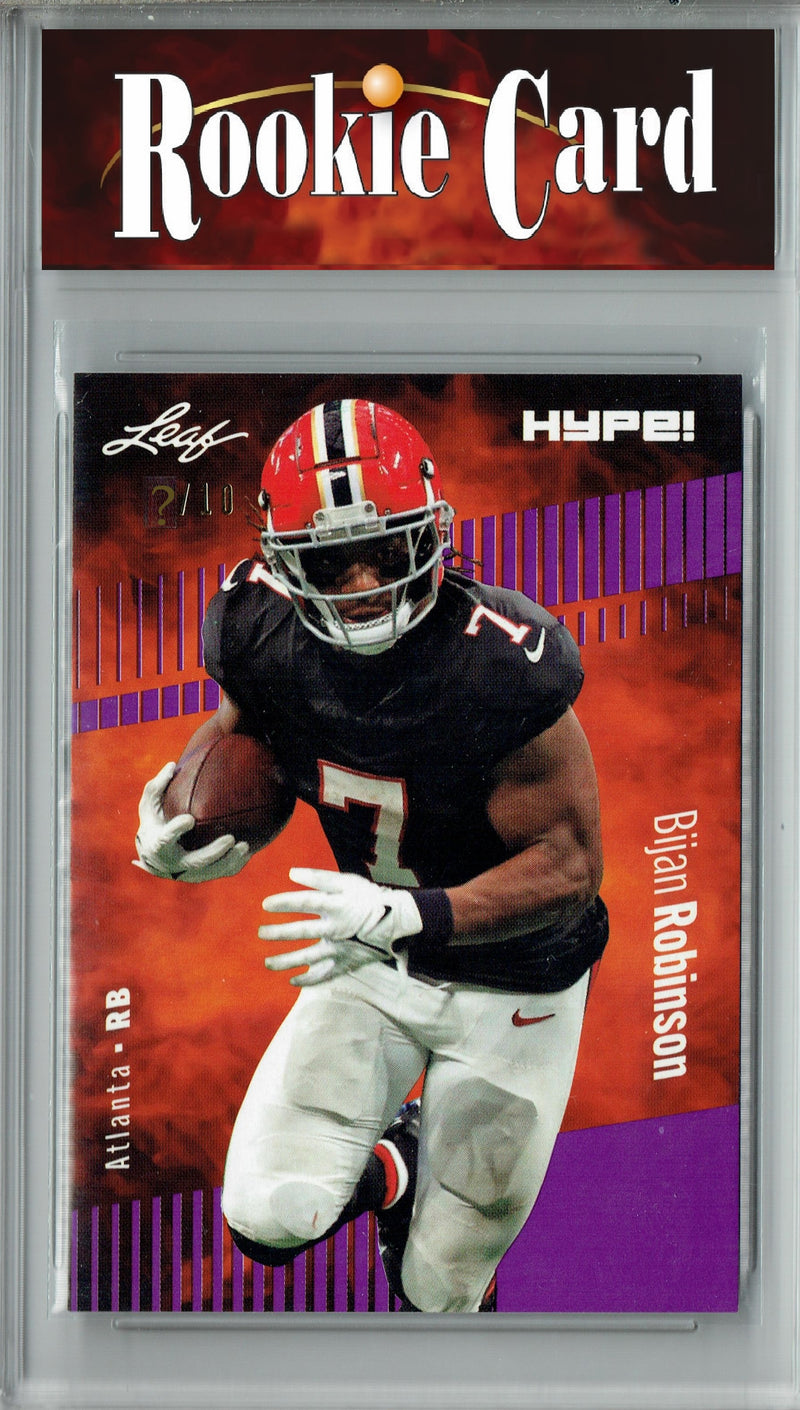Bijan Robinson Rookie Card Atlanta Football Trading Card 2023 Leaf HYPE! #102A Purple SP Just 10 Made  Certified Mint+