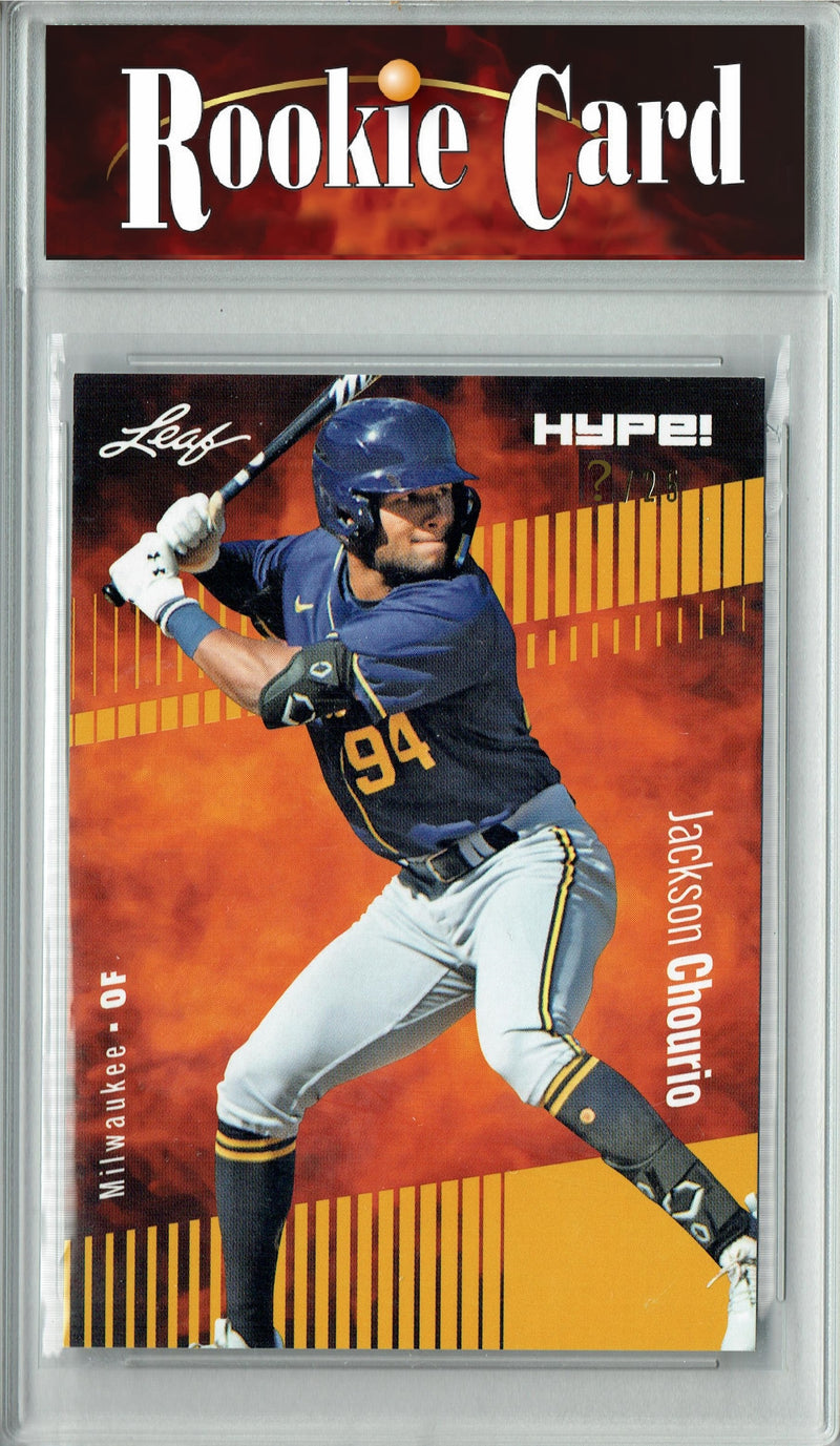 Certified Mint+ Jackson Chourio 2023 Leaf HYPE #123 Gold SP, Just 25 Made Rookie Card Milwaukee Brewers