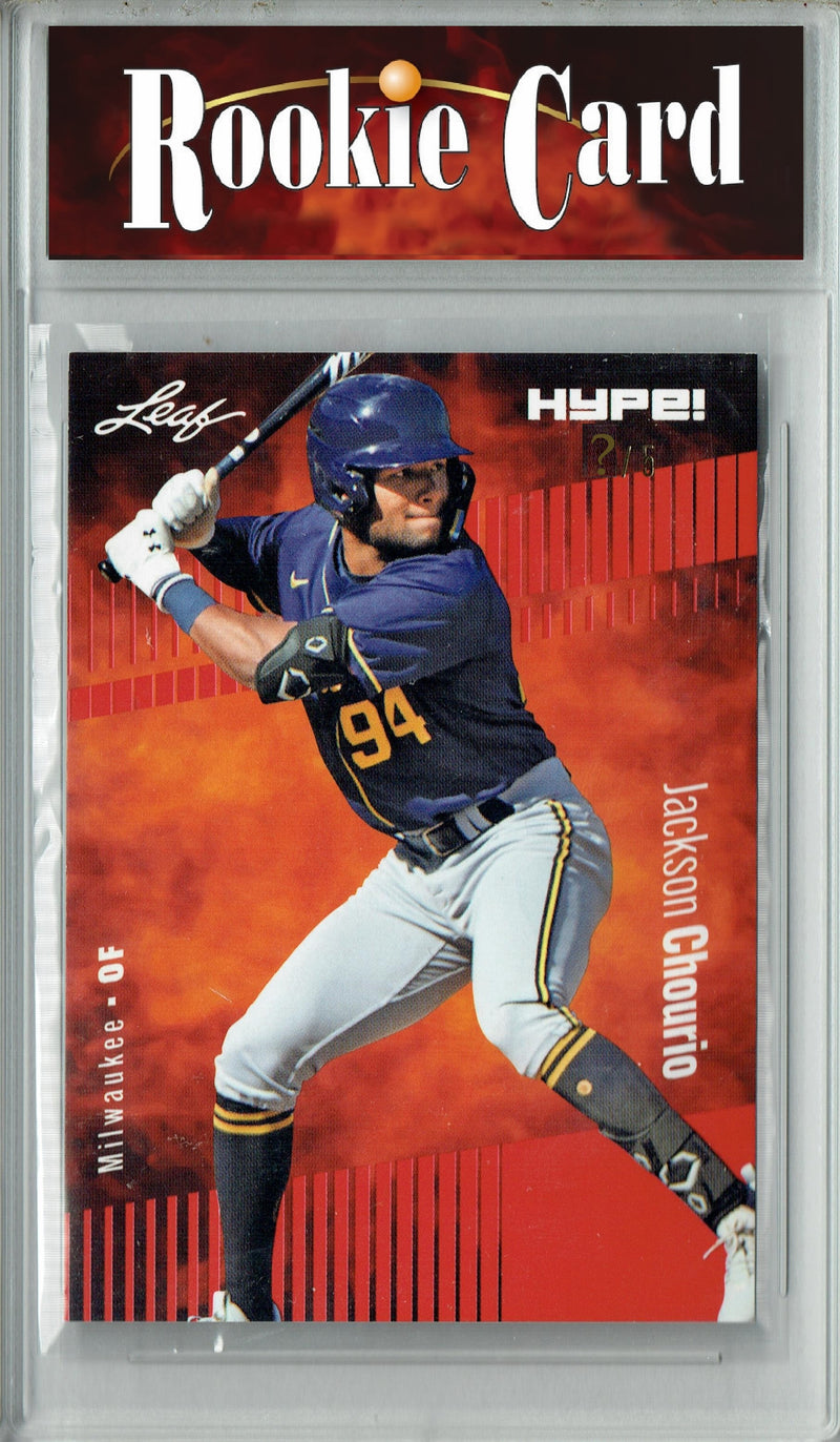 Certified Mint+ Jackson Chourio 2023 Leaf HYPE #123 Red SP, Just 5 Made Rookie Card Milwaukee Brewers