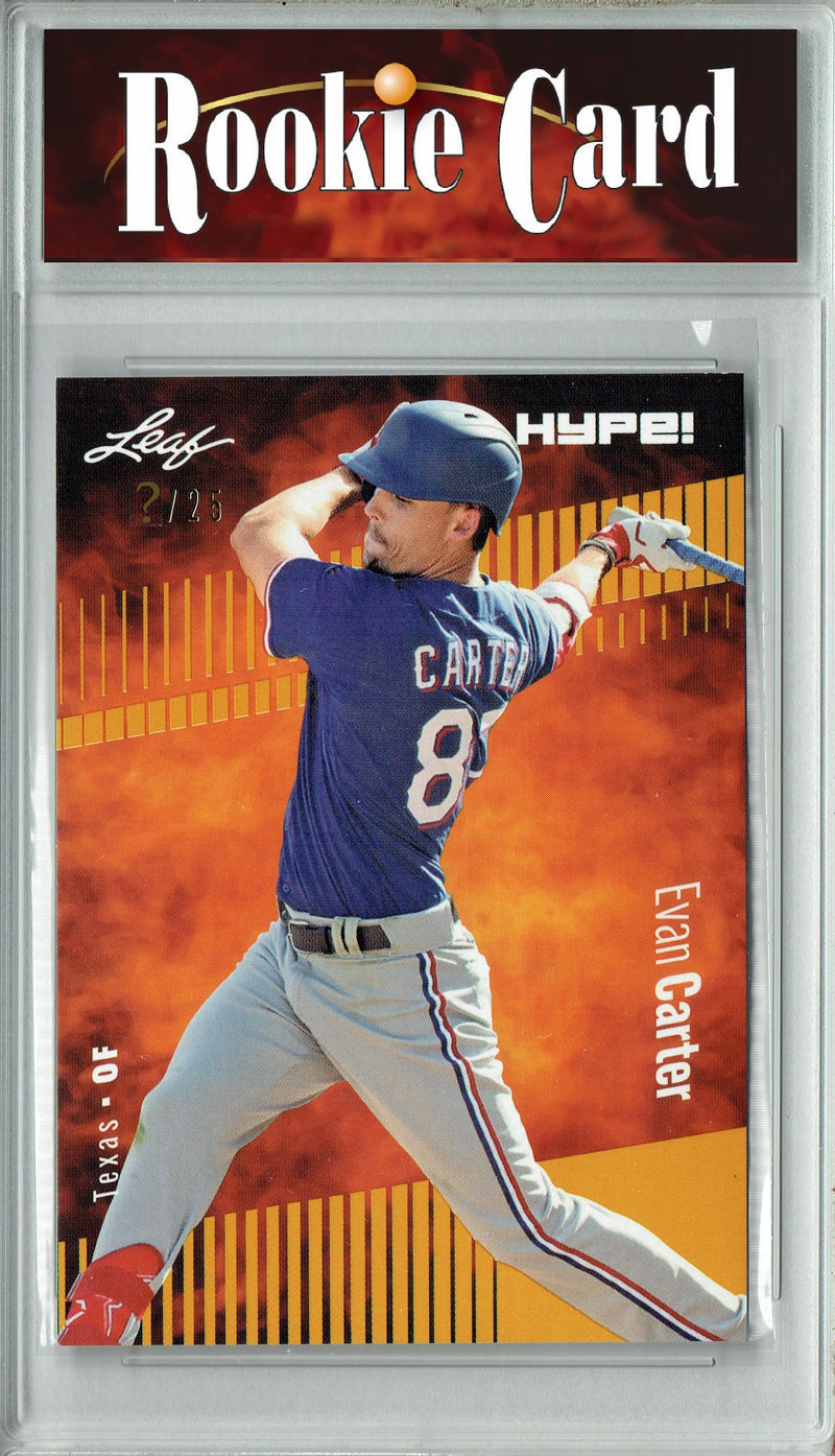 Certified Mint+ Evan Carter 2023 Leaf HYPE #120 Gold SP, Just 25 Made Rookie Card Texas Rangers