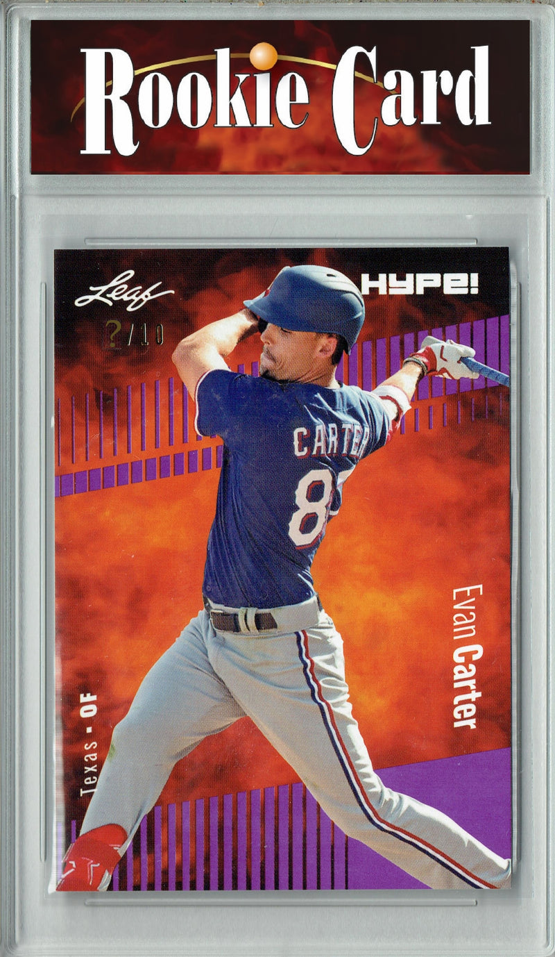 Certified Mint+ Evan Carter 2023 Leaf HYPE #120 Purple SP, Just 10 Made Rookie Card Texas Rangers