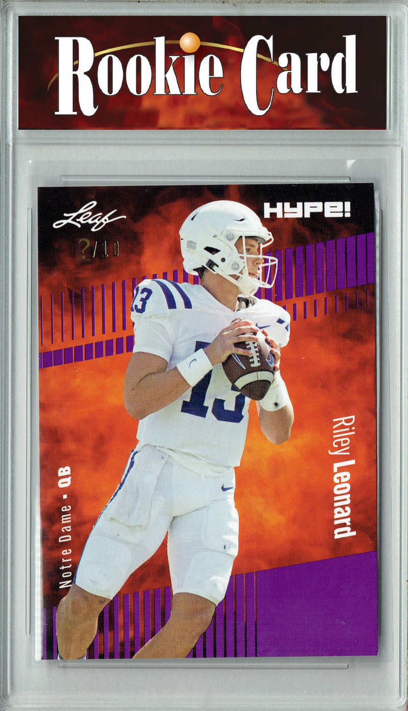 Riley Leonard Rookie Card Notre Dame Fighting Irish Football Trading Card 2023 Leaf HYPE! #134 Purple SP Just 10 Made  Certified Mint+