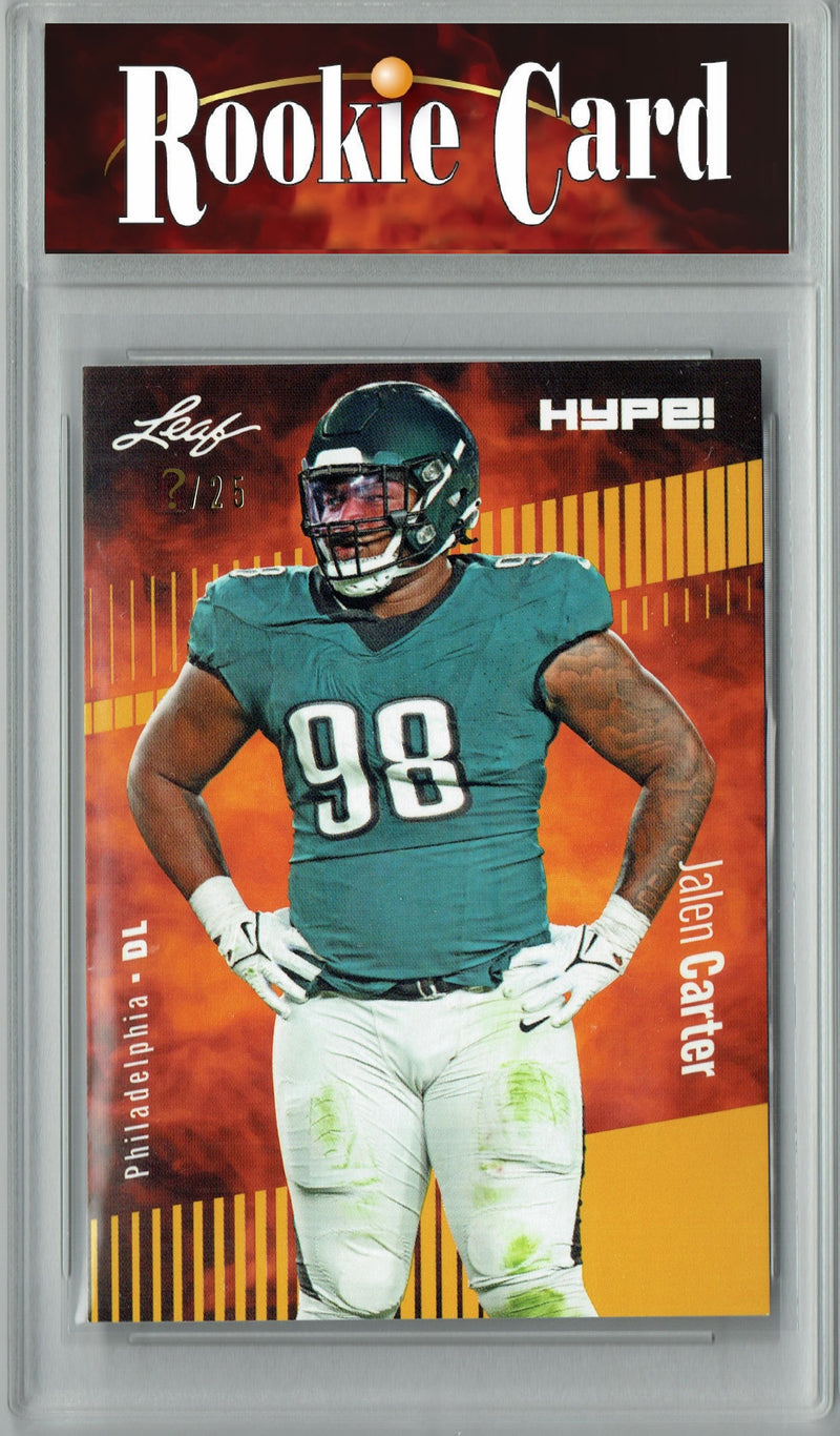 Jalen Carter Rookie Card Philadelphia Football Trading Card 2023 Leaf HYPE! #126 Gold SP Just 25 Made  Certified Mint+