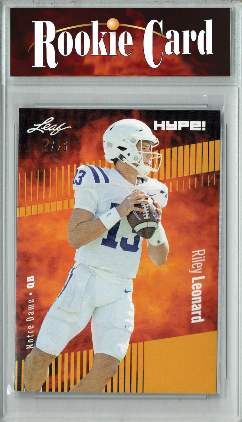 Riley Leonard Rookie Card Notre Dame Fighting Irish Football Trading Card 2023 Leaf HYPE! #134 Gold SP Just 25 Made  Certified Mint+