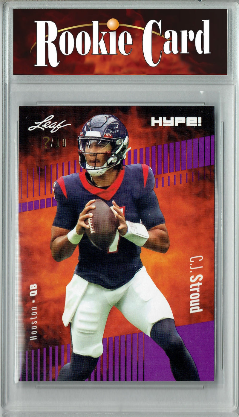 C.J. Stroud Rookie Card Houston Football Trading Card 2023 Leaf HYPE! #106 Purple SP Just 10 Made  Certified Mint+