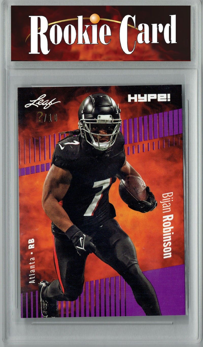 Bijan Robinson Rookie Card Atlanta Football Trading Card 2023 Leaf HYPE! #102 Purple SP Just 10 Made  Certified Mint+