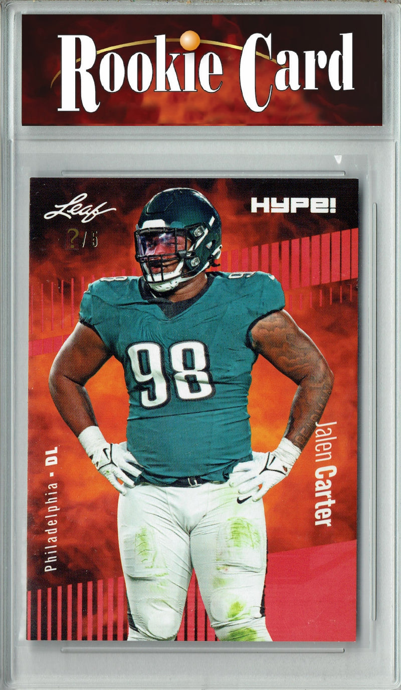 Jalen Carter Rookie Card Philadelphia Football Trading Card 2023 Leaf HYPE! #126 Red SP Just 5 Made  Certified Mint+