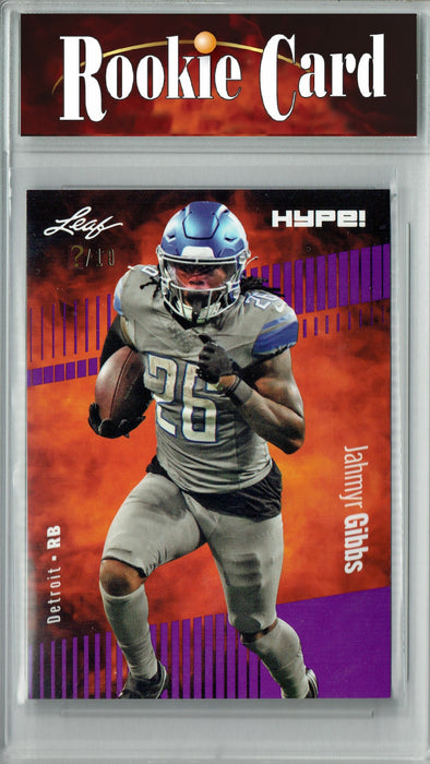 Certified Mint+ Jahmyr Gibbs 2023 Leaf HYPE! #125 Purple SP, Just 10 Made Rookie Card