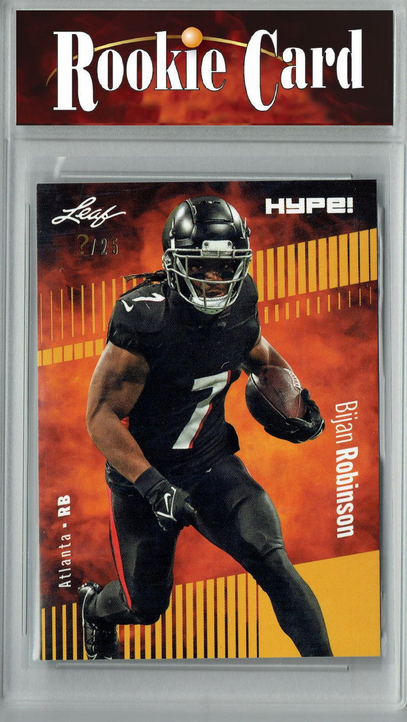 Bijan Robinson Rookie Card Atlanta Football Trading Card 2023 Leaf HYPE! #102 Gold SP Just 25 Made  Certified Mint+