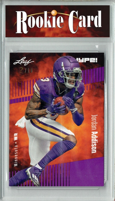 Certified Mint+ Jordan Addison 2023 Leaf HYPE! #127A Purple SP, Just 10 Made Rookie Card