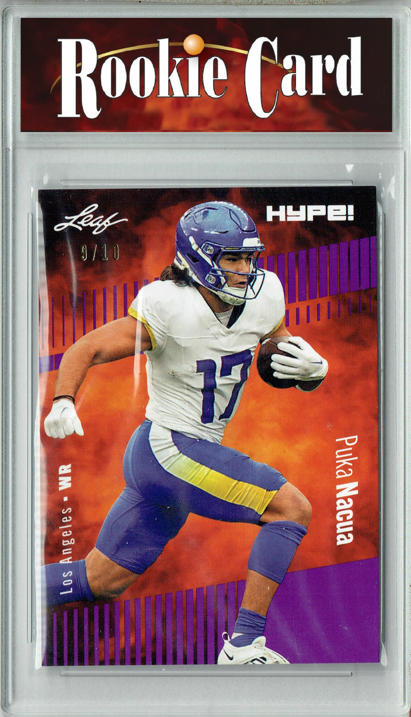 Puka Nacua Rookie Card Los Angeles Football Trading Card 2023 Leaf HYPE! #132A Purple SP Just 10 Made  Certified Mint+