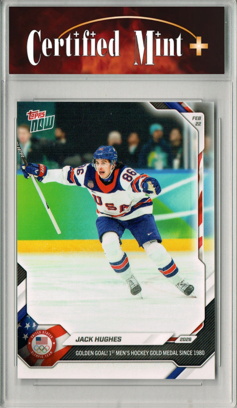 Certified Mint+ Jack Hughes 2026 Olympic Gold Card #18 Team USA Wins on Golden Goal