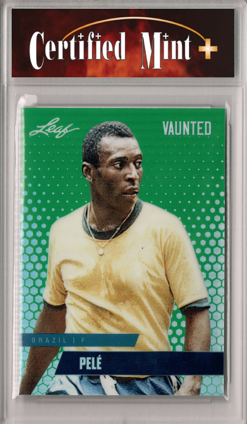 Certified Mint+ Pele 2024 Leaf Vaunted Metal #VM-14 Green 5 Made Rare Trading Card Brazil