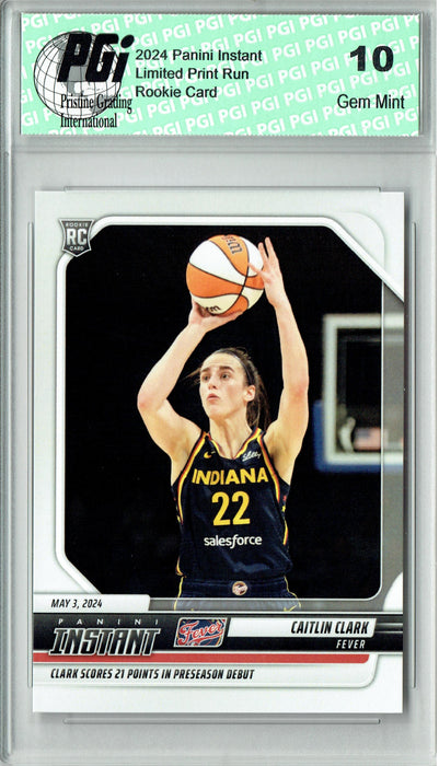 Caitlin Clark 2024 Panini Instant #1 21 pts in Debut Rookie Card PGI 10