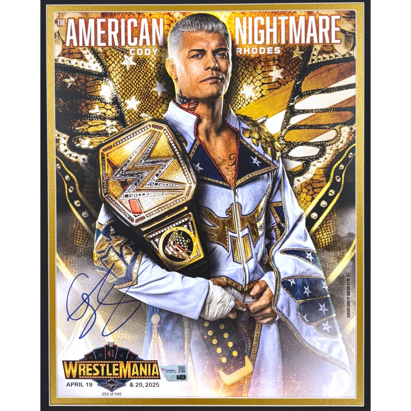 Cody Rhodes Autographed WWE Wrestlemania Las Vegas 11x14 Photo Framed Fanatics American Nightmare