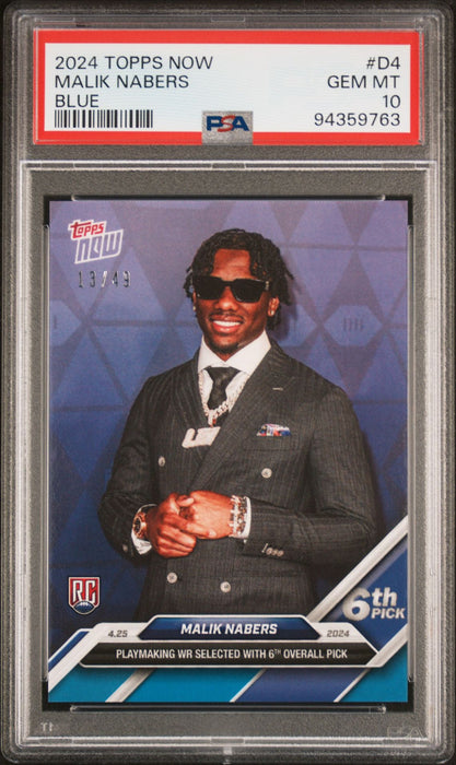 PSA 10 Malik Nabers 2024 Topps Now #D4 Blue SP #13/49 Rookie Card