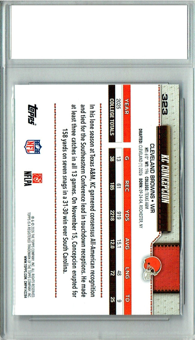 K.C. Concepcion Rookie Card 2026 Topps #323 Flagship, PGI 10, Cleveland Browns Football