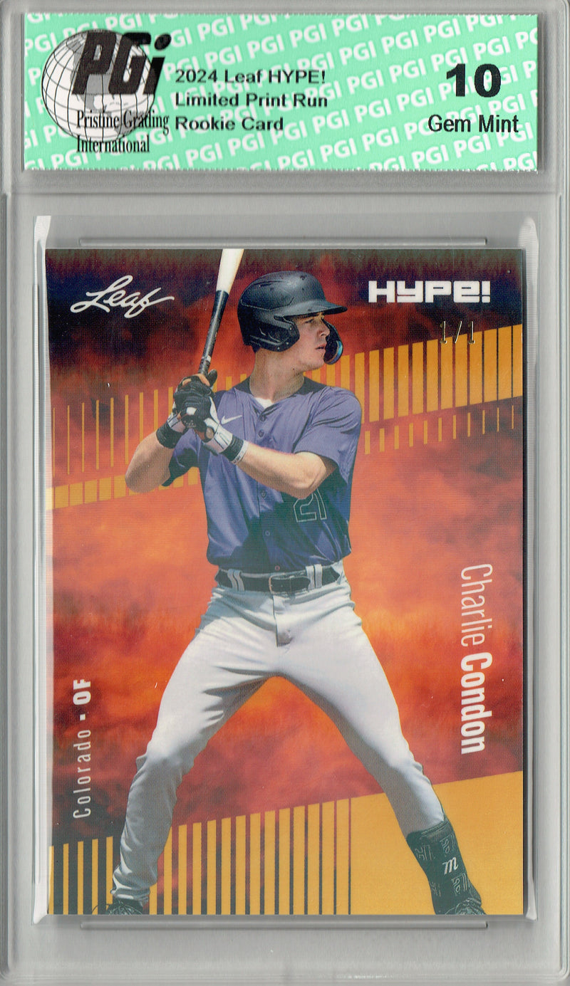 Charlie Condon 2024 Leaf HYPE! #140 Gold Shimmer 1/1 Rookie Card PGI 10