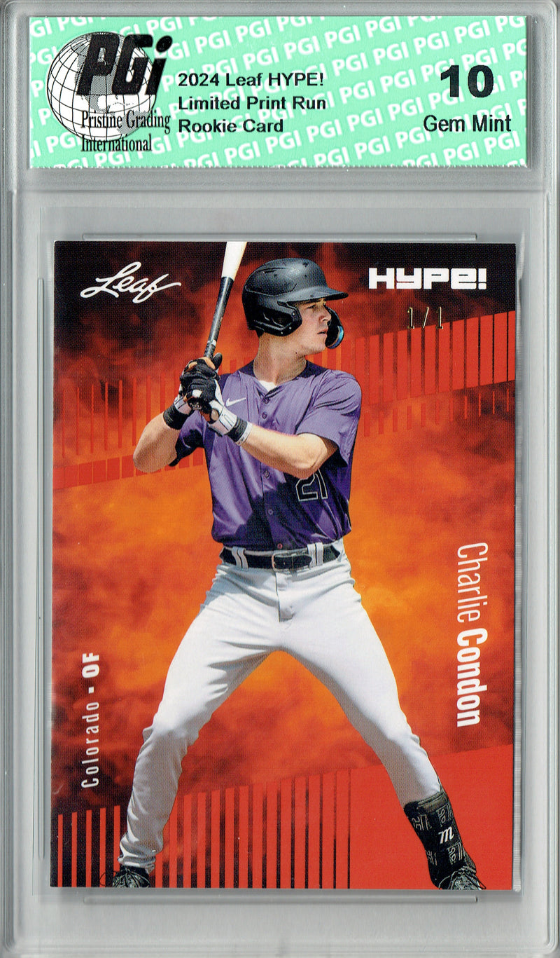 Charlie Condon 2024 Leaf HYPE! #140 Orange Blank Back 1/1 Rookie Card PGI 10