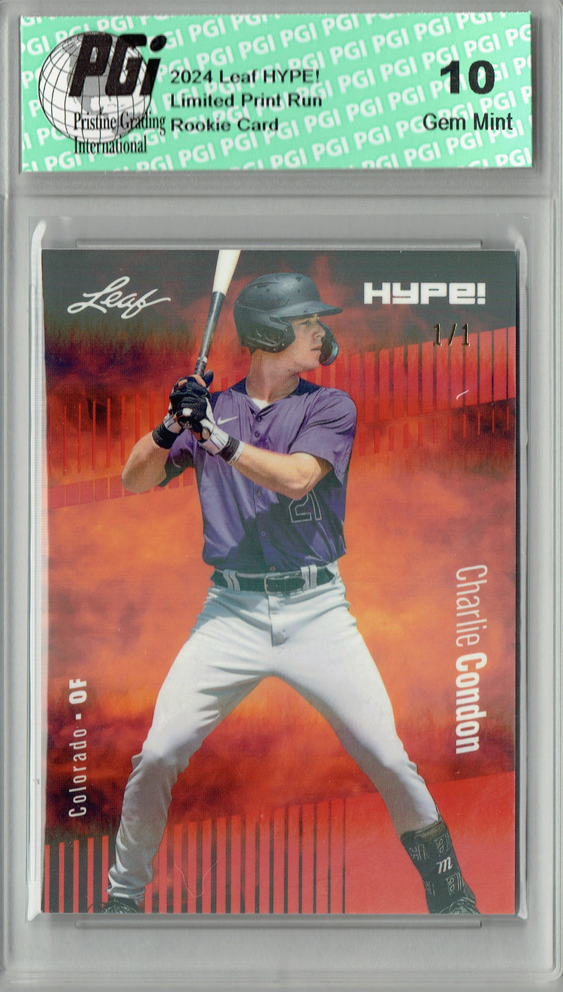Charlie Condon 2024 Leaf HYPE! #140 Orange Shimmer 1/1 Rookie Card PGI 10