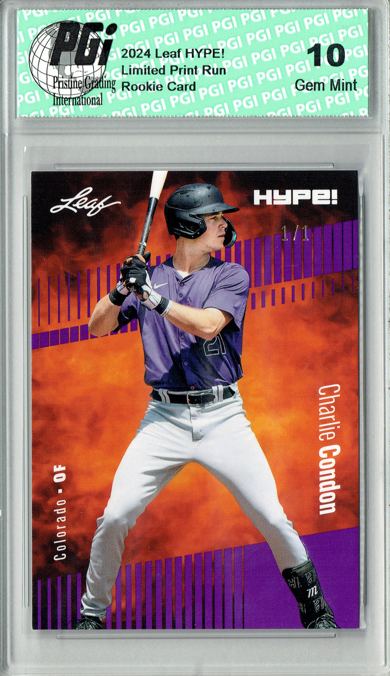 Charlie Condon 2024 Leaf HYPE! #140 Purple Blank Back 1/1 Rookie Card PGI 10