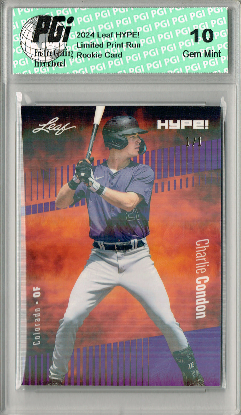 Charlie Condon 2024 Leaf HYPE! #140 Purple Shimmer 1/1 Rookie Card PGI 10