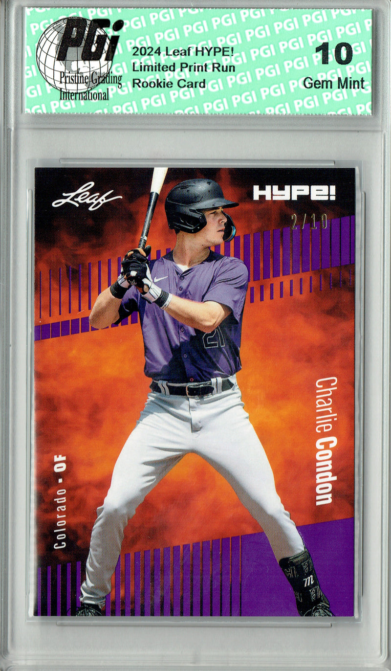 Charlie Condon 2024 Leaf HYPE! #140 Purple SP 10 Made Rookie Card PGI 10