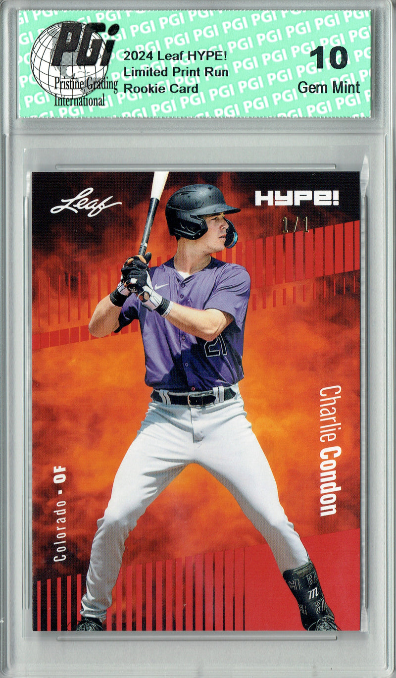 Charlie Condon 2024 Leaf HYPE! #140 Red Blank Back 1/1 Rookie Card PGI 10