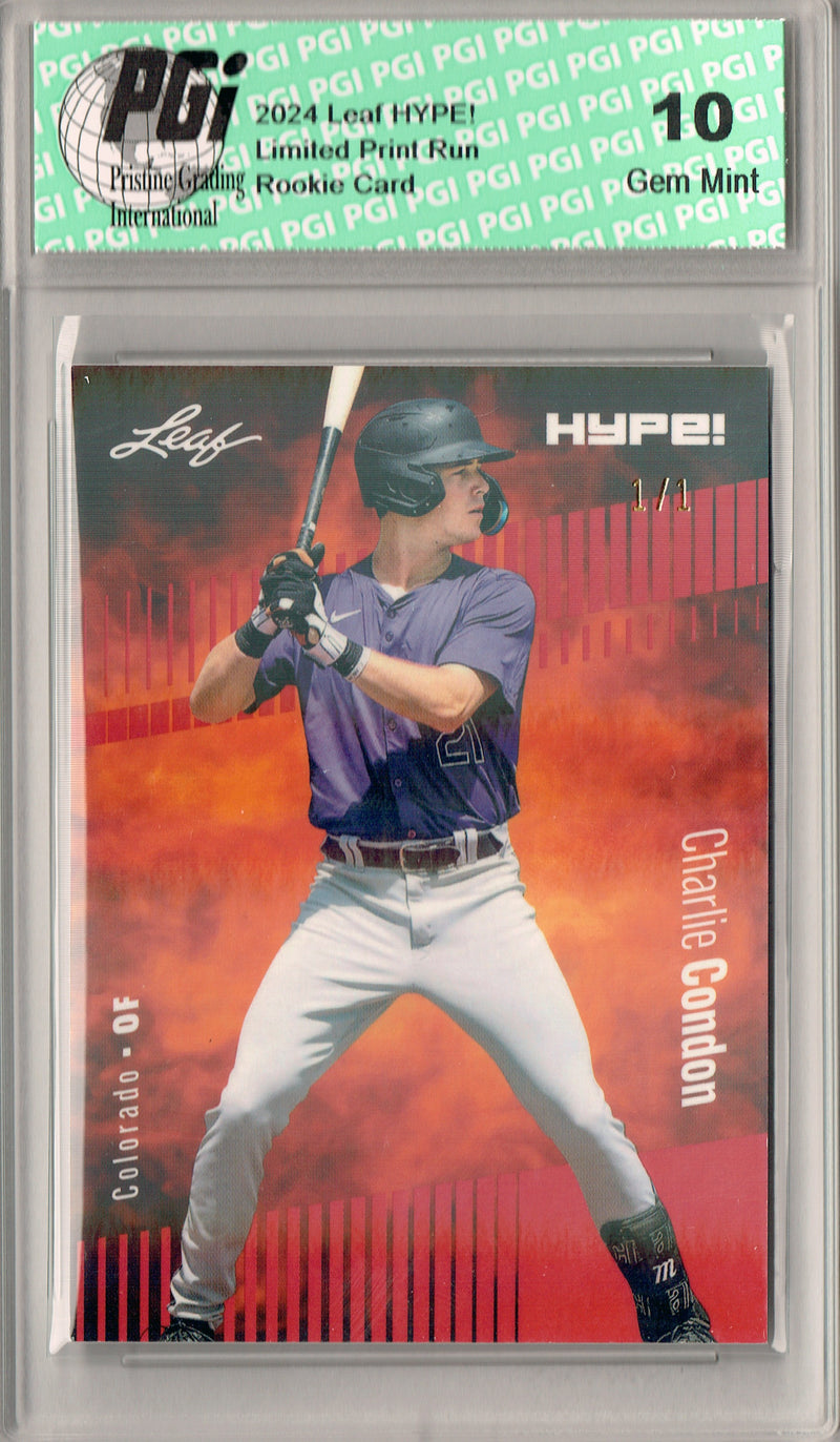 Charlie Condon 2024 Leaf HYPE! #140 Red Shimmer 1/1 Rookie Card PGI 10