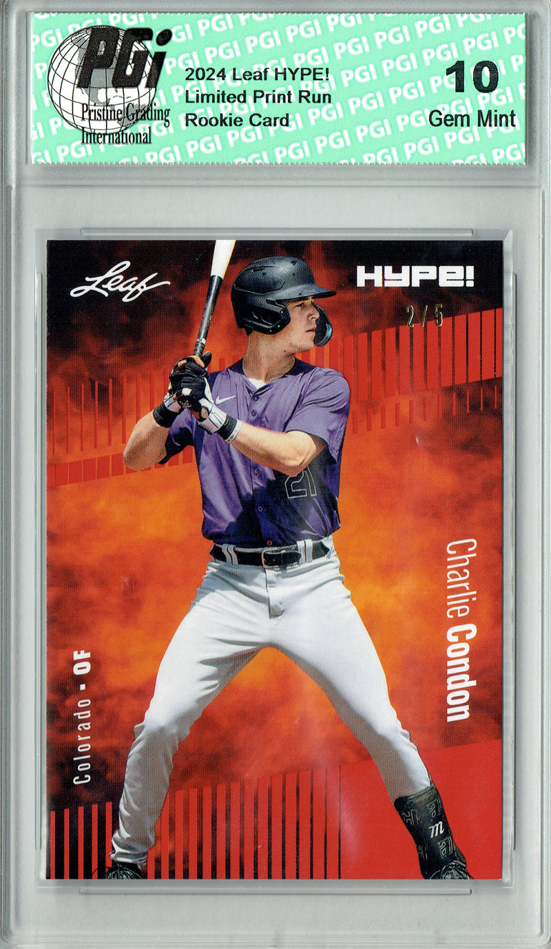 Charlie Condon 2024 Leaf HYPE! #140 Red SP 5 Made Rookie Card PGI 10