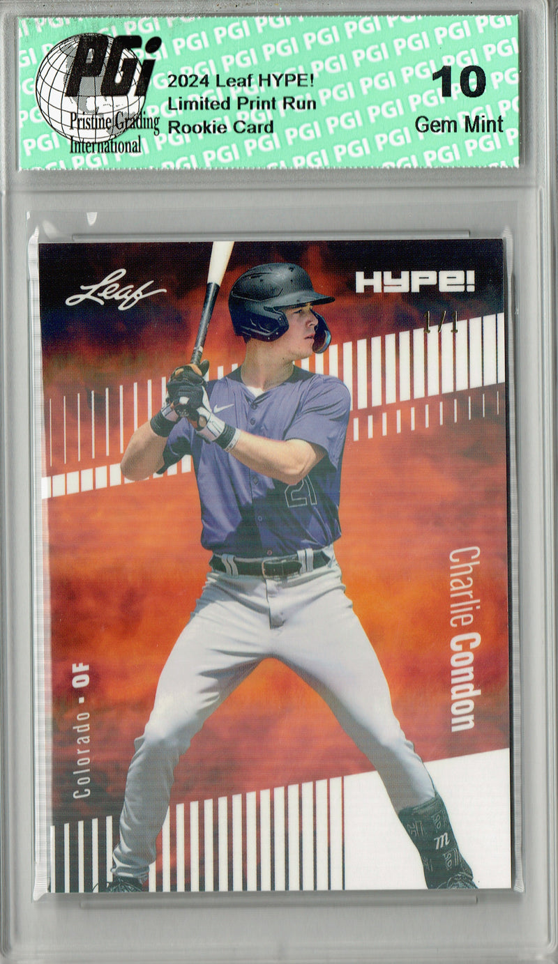 Charlie Condon 2024 Leaf HYPE! #140 White Shimmer 1/1 Rookie Card PGI 10