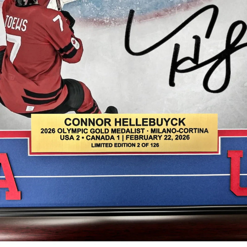 Connor Hellebuyck Signed 2026 Team USA Olympics Save 16x20 Photo Framed #D/126