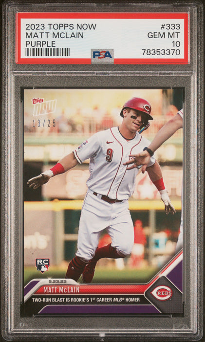 PSA 10 GEM-MT Matt McLain 2023 Topps Now #333 Rookie Card Purple SP #13/25