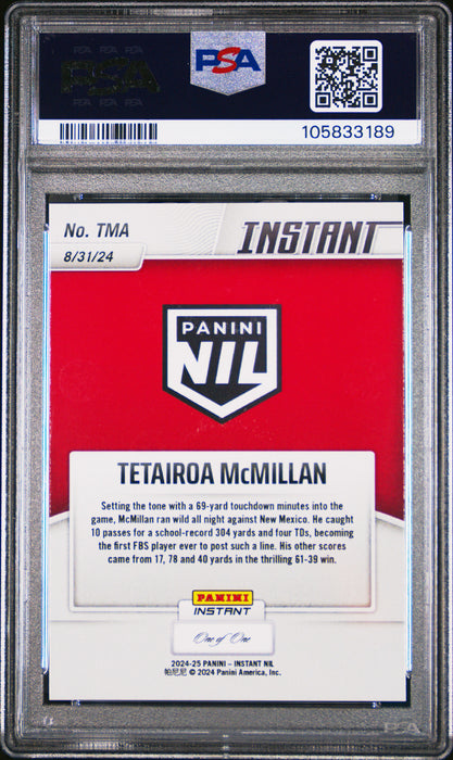PSA 9 Tetairoa McMillan 2024 Panini NIL #TMA Blue Viper 1/1 Rookie Card
