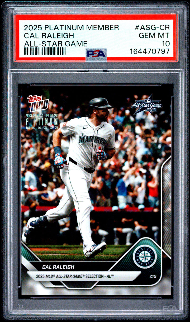 Cal Raleigh Trading Card 2025 Topps Now #ASG-CR Platinum Member, PSA 10, Seattle Mariners Baseball