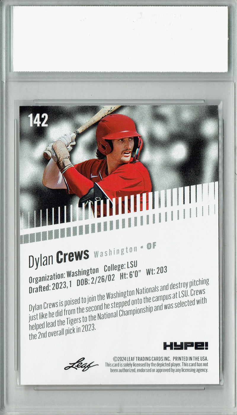 Dylan Crews 2024 Leaf HYPE! #142 Red SP 5 Made Rookie Card PGI 10